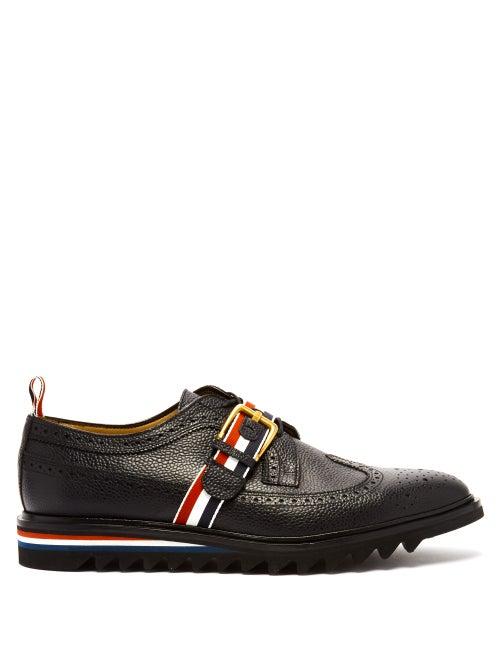 Matchesfashion.com Thom Browne - Tricolour Stripe Grained Leather Longwing Brogues - Mens - Black