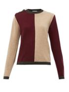 Matchesfashion.com Ganni - Crystal-button Block-colour Cashmere Sweater - Womens - Burgundy Multi