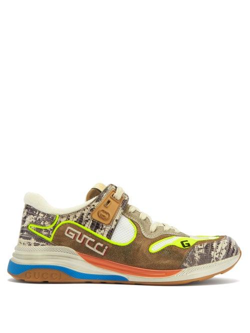 Matchesfashion.com Gucci - Ultrapace Distressed Leather And Suede Trainers - Mens - Beige
