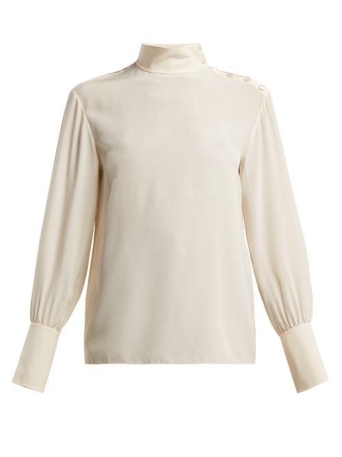 Matchesfashion.com Chlo - High Neck Silk Crepe De Chine Blouse - Womens - Ivory