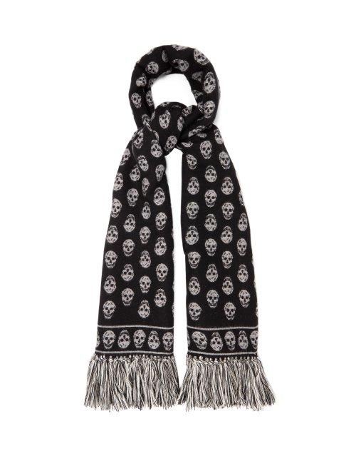Matchesfashion.com Alexander Mcqueen - Skull Jacquard Wool Blend Scarf - Womens - Black