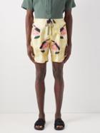 Nipoaloha - Watermelon-print Crane-jacquard Silk-twill Shorts - Mens - Yellow Multi