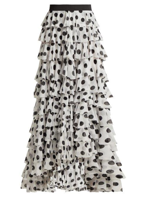 Matchesfashion.com Norma Kamali - Tiered Polka Dot Crepe Maxi Skirt - Womens - White Print