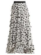 Matchesfashion.com Norma Kamali - Tiered Polka Dot Crepe Maxi Skirt - Womens - White Print