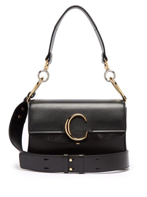 Matchesfashion.com Chlo - The C Leather And Suede Shoulder Bag - Womens - Black