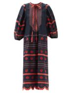 Matchesfashion.com Vita Kin - Embroidered Linen Dress - Womens - Navy Multi
