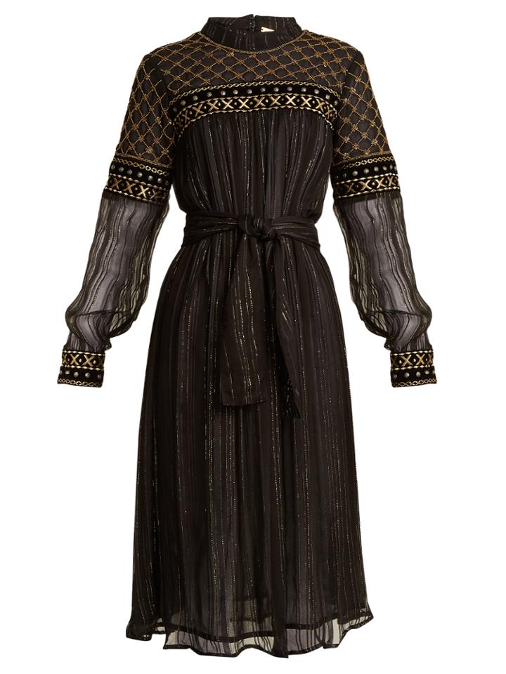 Dodo Bar Or Gilda Embroidered Tulle-trimmed Chiffon Dress