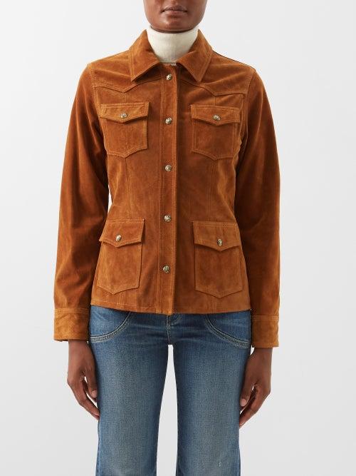 Nili Lotan - Justine Flap-pocket Suede Jacket - Womens - Terracotta Multi