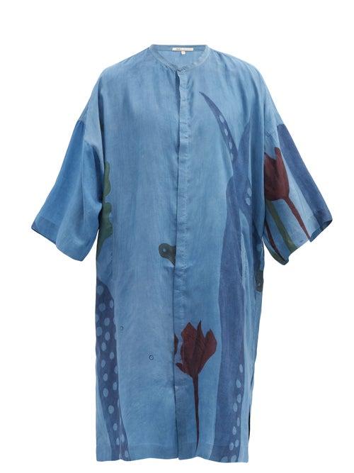 Matchesfashion.com 11.11 / Eleven Eleven - Floral-print Silk Kaftan - Mens - Blue Multi