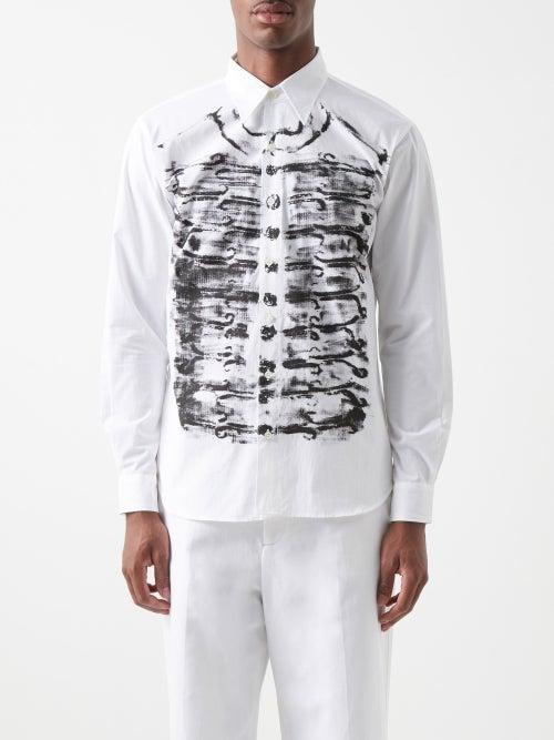 Stefan Cooke - Brushstroke-print Cotton-poplin Shirt - Mens - White Black