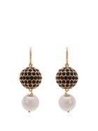 Matchesfashion.com Erdem - Crystal Embellished Pearl Drop Earrings - Womens - Black