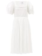 Matchesfashion.com Horror Vacui - Laura Scalloped Cotton Midi Dress - Womens - White