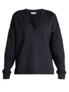 Matchesfashion.com Tibi - Ribbed Jersey V Neck Sweatshirt - Womens - Navy