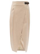 Matchesfashion.com Altuzarra - Rosie Tulip-hem Pleated-twill Wrap Skirt - Womens - Beige