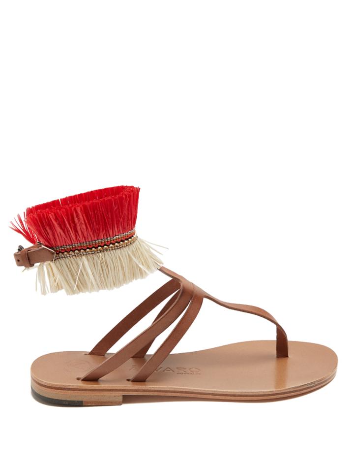 Álvaro Arian Raffia-embellished Leather Sandals