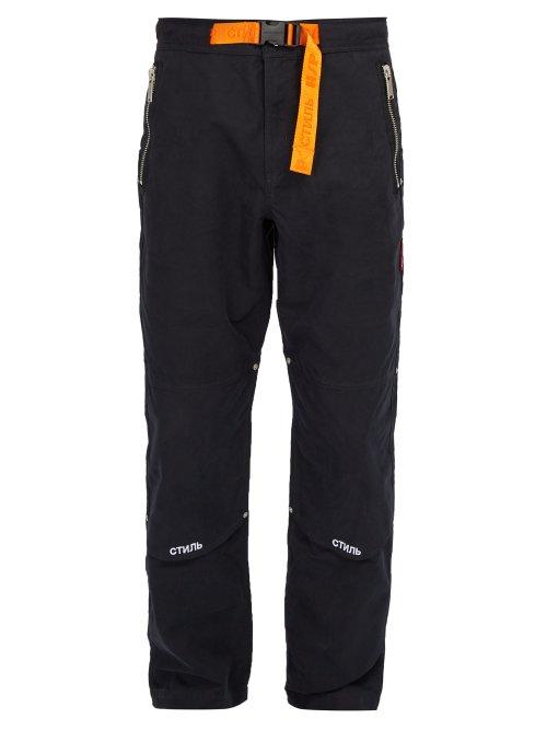 Matchesfashion.com Heron Preston -  Embroidered Cotton Blend Trousers - Mens - Black