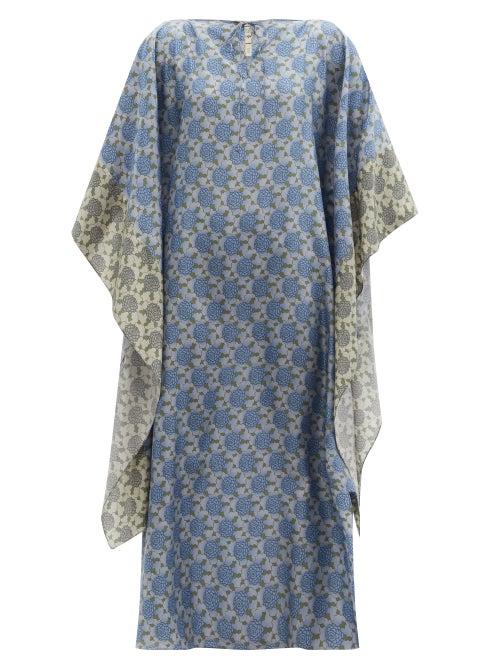 Matchesfashion.com By Walid - Peony-print Silk-georgette Kaftan Dress - Womens - Blue Multi