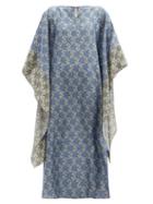 Matchesfashion.com By Walid - Peony-print Silk-georgette Kaftan Dress - Womens - Blue Multi