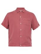 Matchesfashion.com Ditions M.r - Willy Brushed Twill Short Sleeved Shirt - Mens - Burgundy
