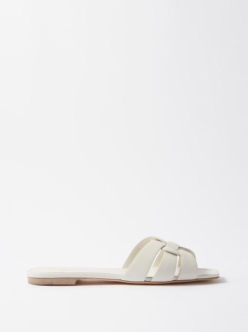 Saint Laurent - Tribute Leather Slides - Womens - Ivory