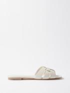 Saint Laurent - Tribute Leather Slides - Womens - Ivory