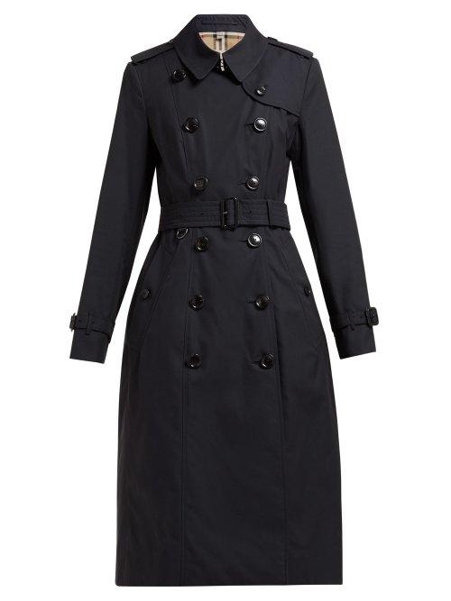 Matchesfashion.com Burberry - Chelsea Belted Double Breasted Cotton Trench Coat - Womens - Navy