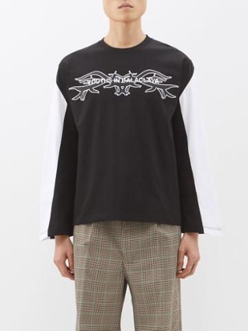 Youths In Balaclava - Tattoo-print Long-sleeved Cotton T-shirt - Mens - Black