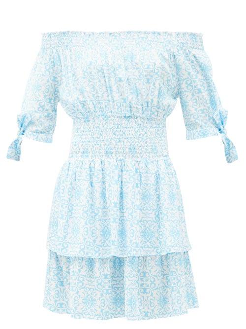 Matchesfashion.com Melissa Odabash - Camilla Amalfi Celeste Tile-print Mini Dress - Womens - Blue Print