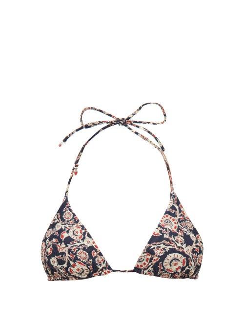 Matchesfashion.com The Upside - Jodhi Paisley Print Triangle Bikini Top - Womens - Blue Multi