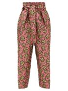 Matchesfashion.com Colville - High Rise Tie Waist Floral Jacquard Trousers - Womens - Pink