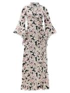 Ladies Rtw Julie De Libran - Fluted-sleeve Floral-jacquard Silk Wrap Maxi Dress - Womens - White Multi