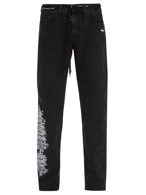 Matchesfashion.com Off-white - Embroidered Slim Leg Jeans - Mens - Black