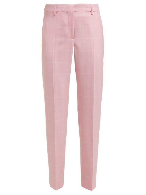 Matchesfashion.com Calvin Klein 205w39nyc - Windowpane Check Wool Trousers - Womens - Pink White