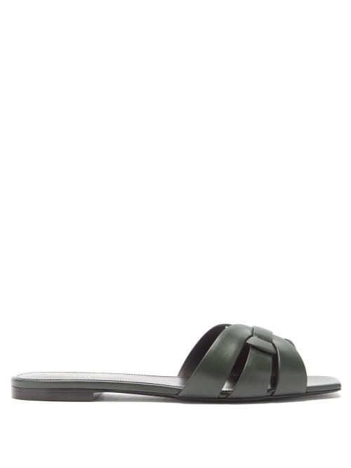 Saint Laurent - Tribute 05 Leather Slides - Womens - Green
