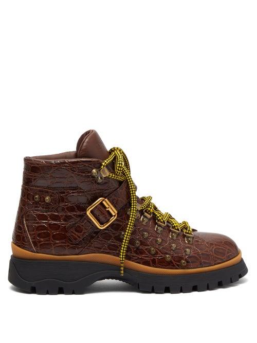 Matchesfashion.com Prada - Crocodile Embossed Leather Ankle Boots - Womens - Tan