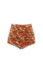 Matchesfashion.com Dodo Bar Or - Alexa High-rise Ruched Floral-print Bikini Briefs - Womens - Brown Print