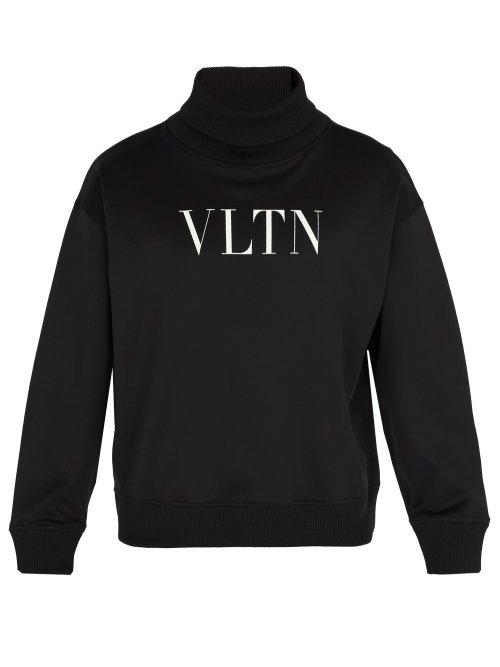 Matchesfashion.com Valentino - Logo Print Roll Neck Jersey Sweatshirt - Mens - Black