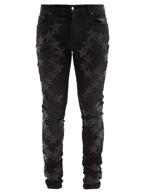 Matchesfashion.com Amiri - Star-appliqu Distressed Slim-leg Jeans - Mens - Black