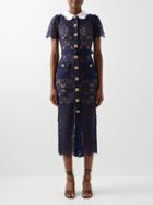 Self-portrait - Guipure-lace Midi Shirt Dress - Womens - Navy