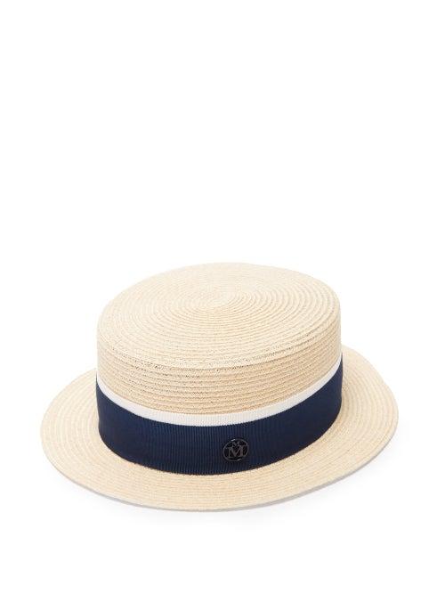 Matchesfashion.com Maison Michel - Auguste Grosgrain-trim Hemp Boater Hat - Womens - Blue White