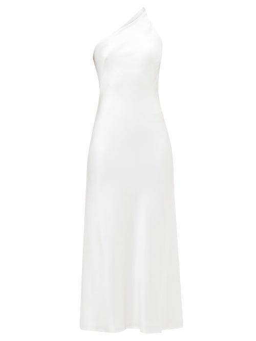Matchesfashion.com Galvan - Ibiza One Shoulder Silk Satin Slip Dress - Womens - White
