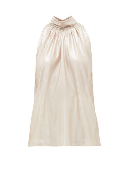 Matchesfashion.com Diane Von Furstenberg - Dove High-neck Lam Blouse - Womens - Gold