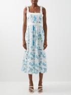 Loveshackfancy - Ayala Tie-shoulder Printed Cotton Midi Dress - Womens - Blue Print