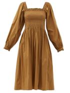 Matchesfashion.com Molly Goddard - Larissa Shirred Cotton-blend Poplin Dress - Womens - Brown