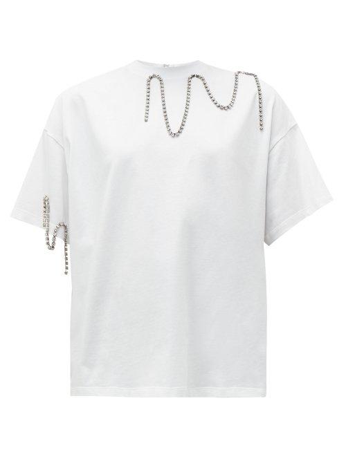 Matchesfashion.com Christopher Kane - Squiggle Cupchain Embellished Cotton T Shirt - Womens - White