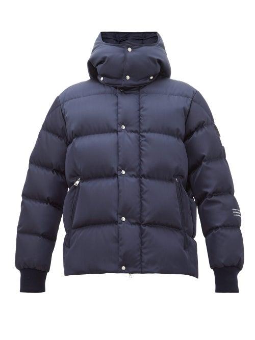 Matchesfashion.com 7 Moncler Fragment - Logo Print Down Quilted Hooded Jacket - Mens - Navy