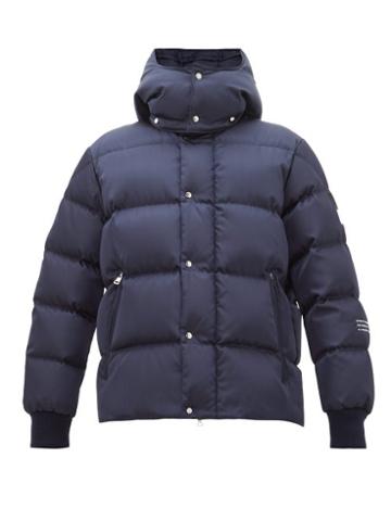 Matchesfashion.com 7 Moncler Fragment - Logo Print Down Quilted Hooded Jacket - Mens - Navy