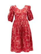 Matchesfashion.com Shrimps - Brock Paisley-embroidery Cotton-seersucker Dress - Womens - Red White