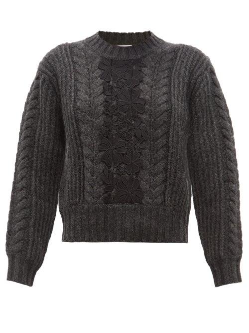 Matchesfashion.com See By Chlo - Floral Lace Insert Wool Blend Sweater - Womens - Dark Grey