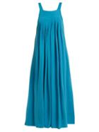 Matchesfashion.com Tibi - Areille Pleated Silk Crepe Dress - Womens - Blue